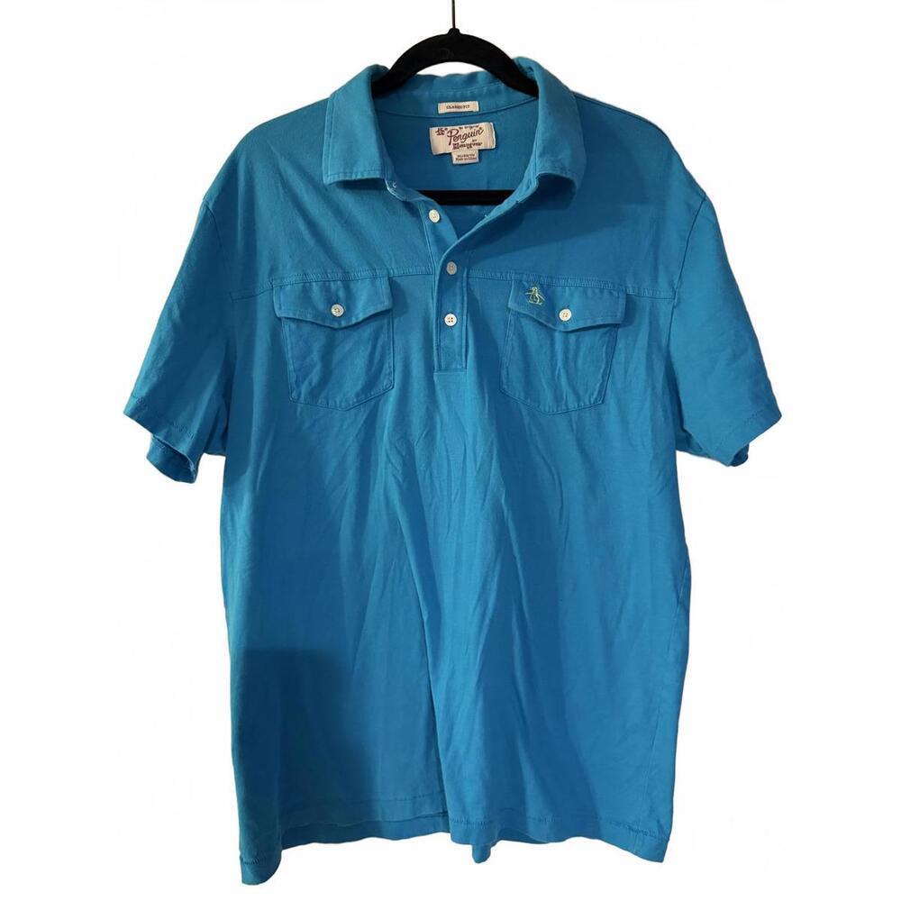 Original Penguin Munsingwear Polo Shirt XL Cyan Blue Double Pocket Classic Fit